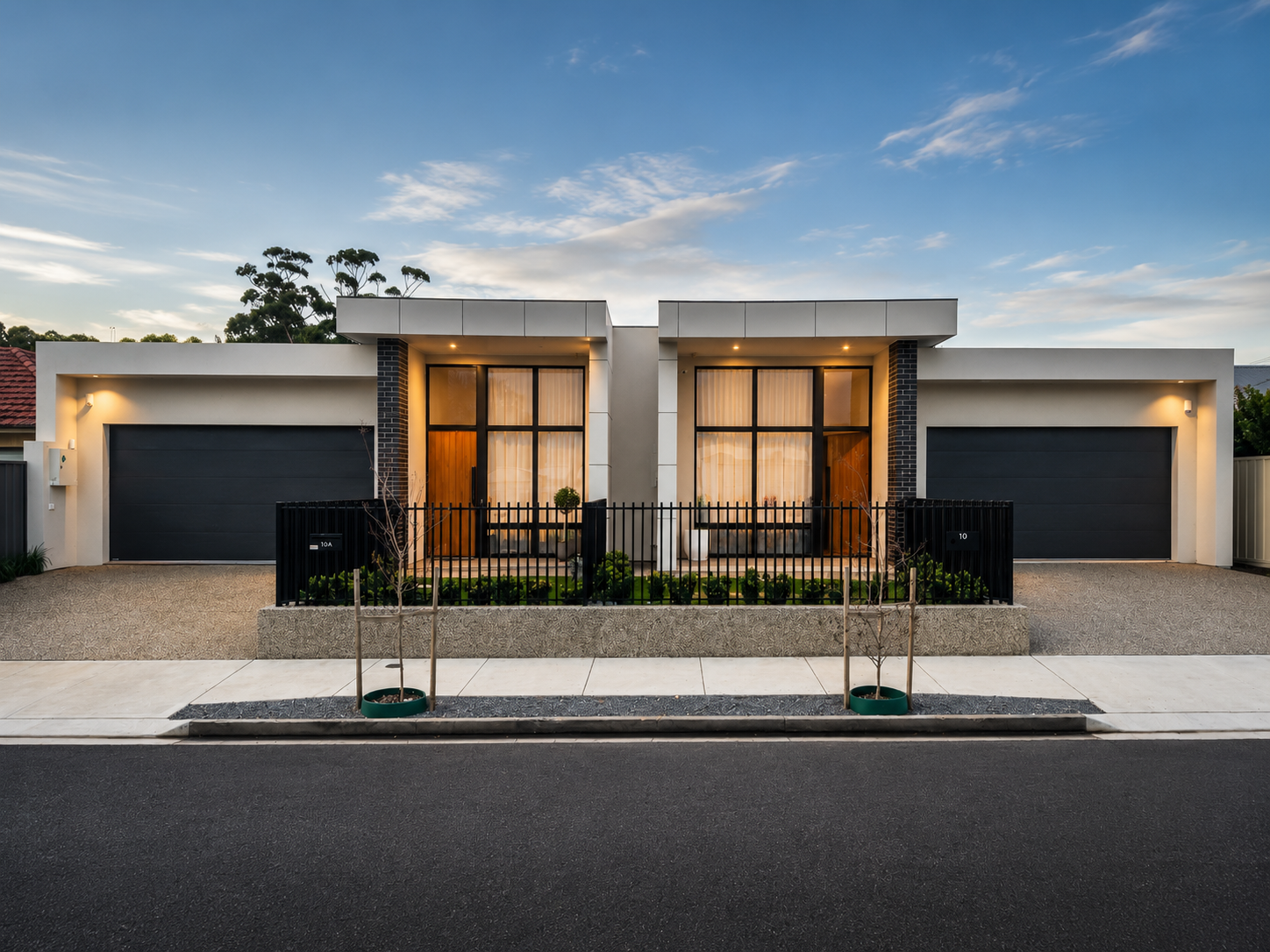Modern dual residence front facade